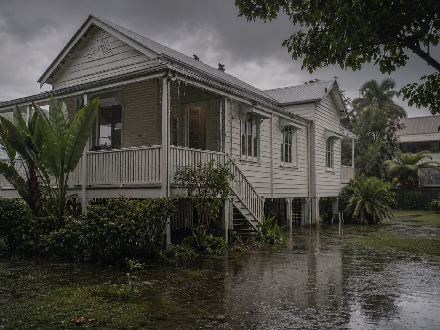 Wet weather and storm moisture affecting an interior room